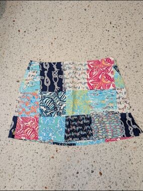 Lilly Pulitzer Patchwork Print Skort in Navy, Pink, Aqua, Yellow
